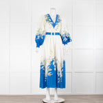 Alemais Rita Cream/Blue Embroidered Midi Dress