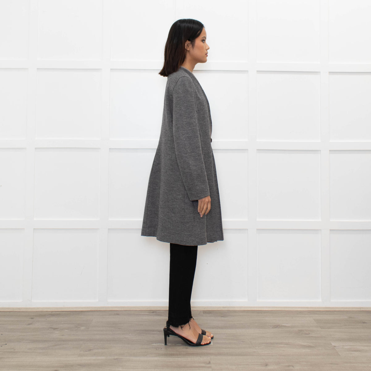 Fabiana Filippi Grey Brown Wool Marl Coat Leather Fastening