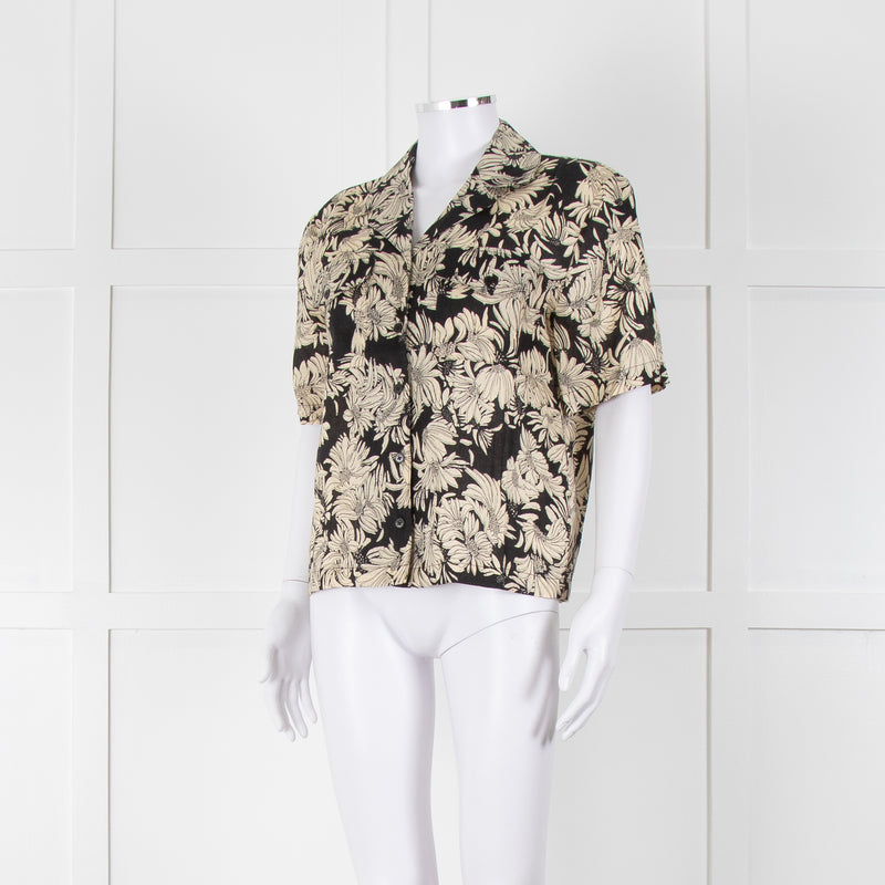 Anine Bing Black And Cream Floral Print Linen Shirt