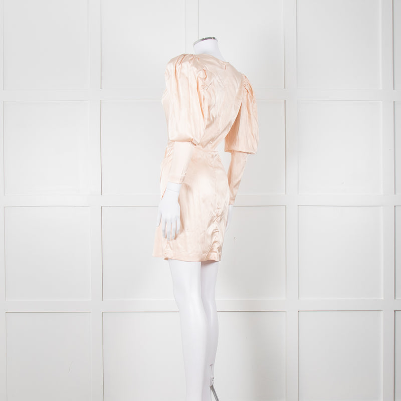 Rotate Aiken Pink V Neck Puff Shoulder Wrap Mini Dress