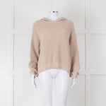 Henry Christ Beige Cotton Ribbed Knit Hooded Jumper