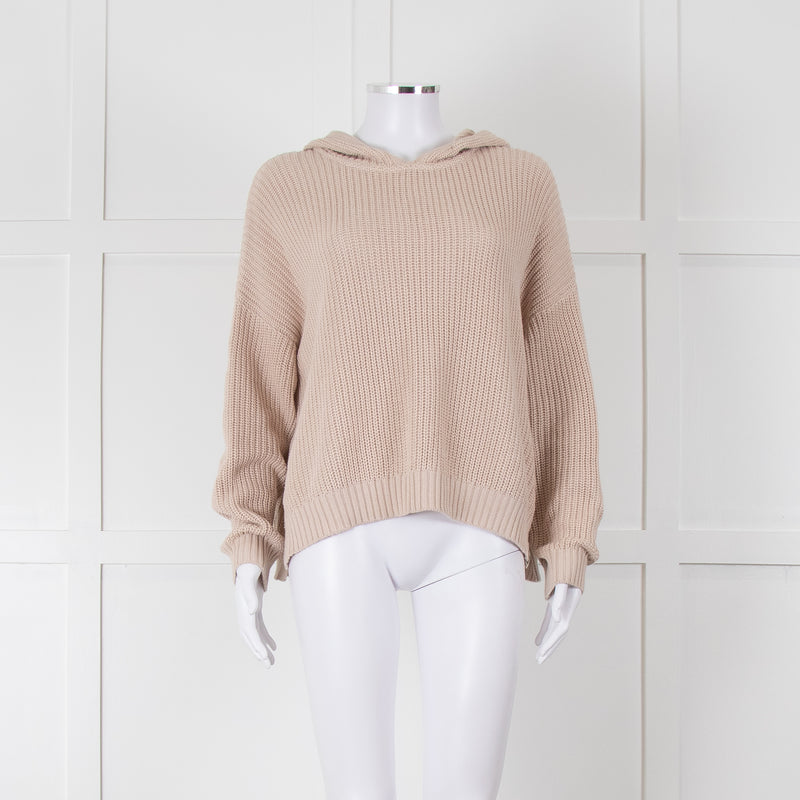 Henry Christ Beige Cotton Ribbed Knit Hooded Jumper