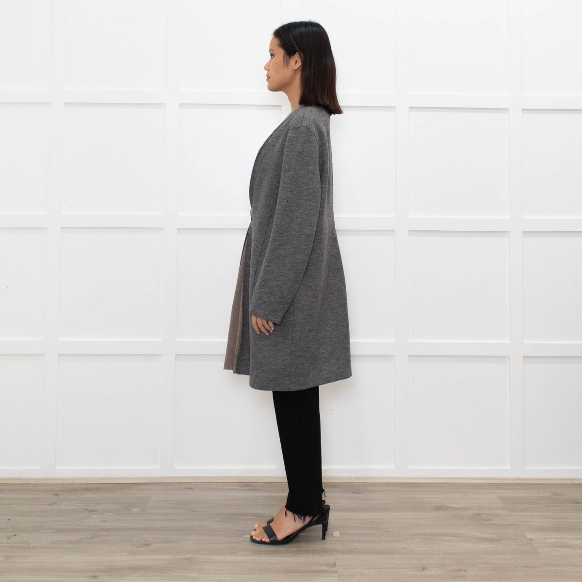 Fabiana Filippi Grey Brown Wool Marl Coat Leather Fastening