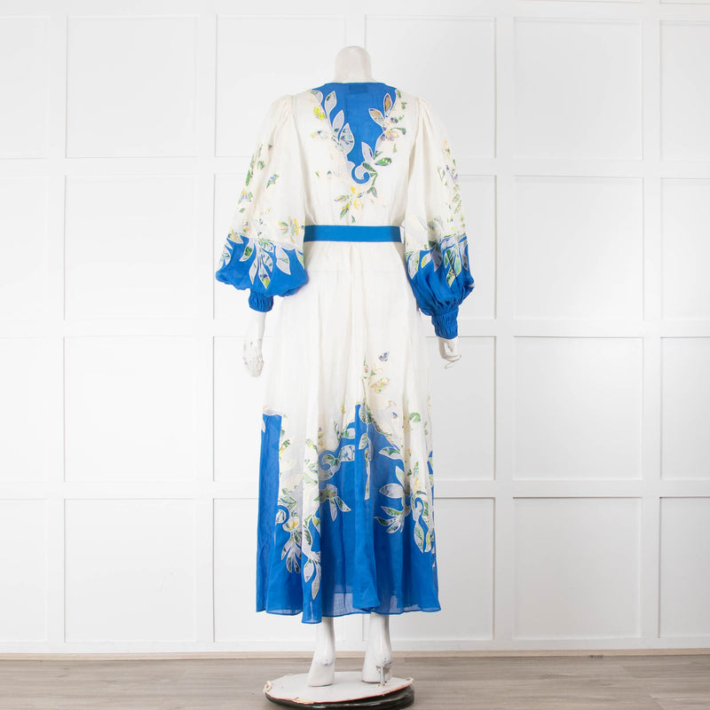 Alemais Rita Cream/Blue Embroidered Midi Dress