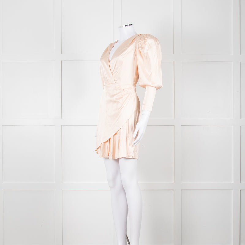 Rotate Aiken Pink V Neck Puff Shoulder Wrap Mini Dress