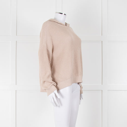 Henry Christ Beige Cotton Ribbed Knit Hooded Jumper