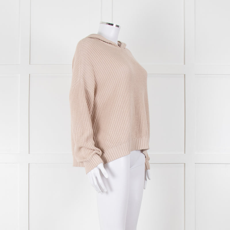 Henry Christ Beige Cotton Ribbed Knit Hooded Jumper