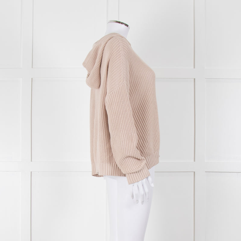 Henry Christ Beige Cotton Ribbed Knit Hooded Jumper