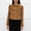 Maje Tan Suede Frill Trim Short Jacket