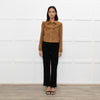 Maje Tan Suede Frill Trim Short Jacket