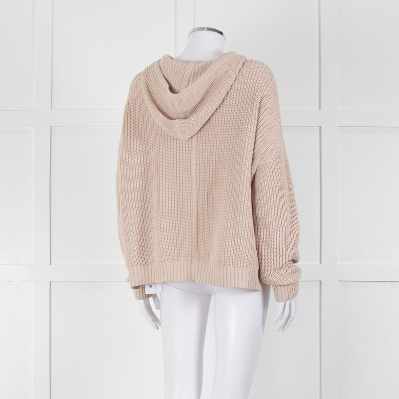 Henry Christ Beige Cotton Ribbed Knit Hooded Jumper