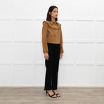 Maje Tan Suede Frill Trim Short Jacket