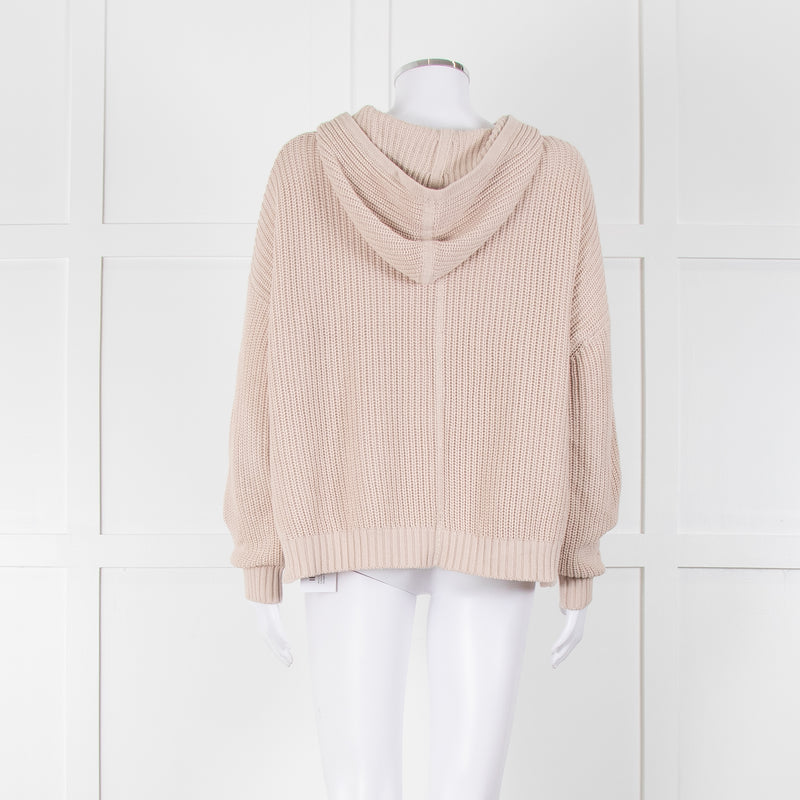 Henry Christ Beige Cotton Ribbed Knit Hooded Jumper