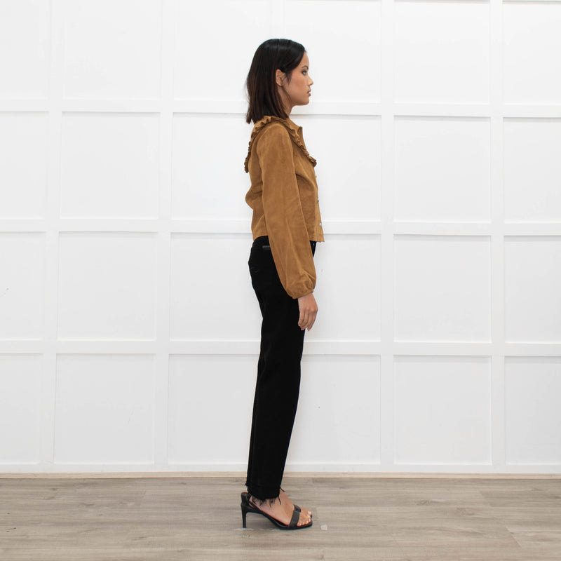 Maje Tan Suede Frill Trim Short Jacket