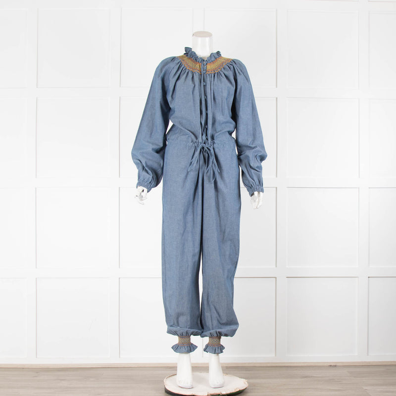 Loretta Caponi Light Blue Chambray Jumpsuit