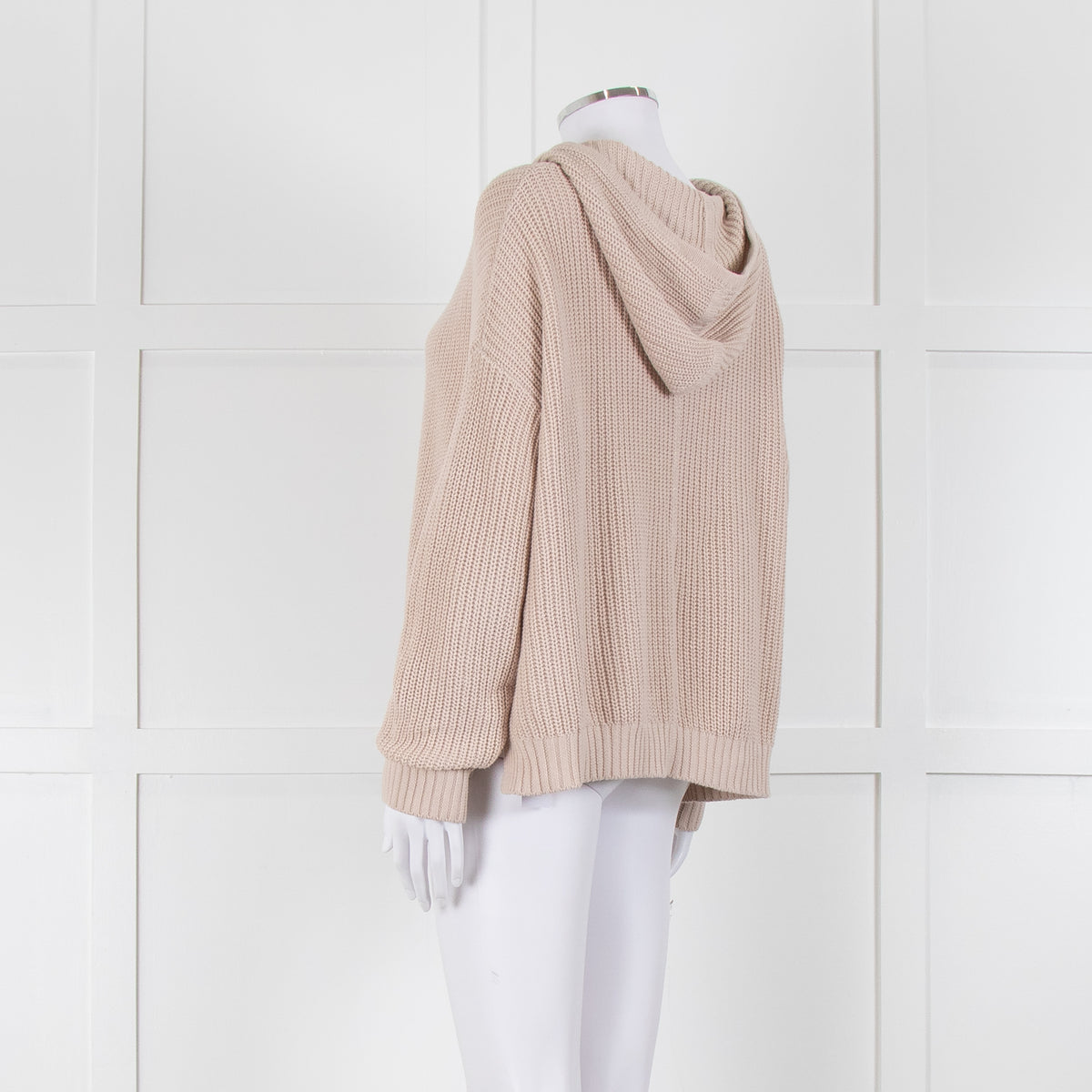 Henry Christ Beige Cotton Ribbed Knit Hooded Jumper