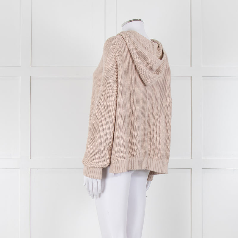 Henry Christ Beige Cotton Ribbed Knit Hooded Jumper