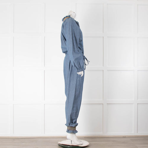 Loretta Caponi Light Blue Chambray Jumpsuit