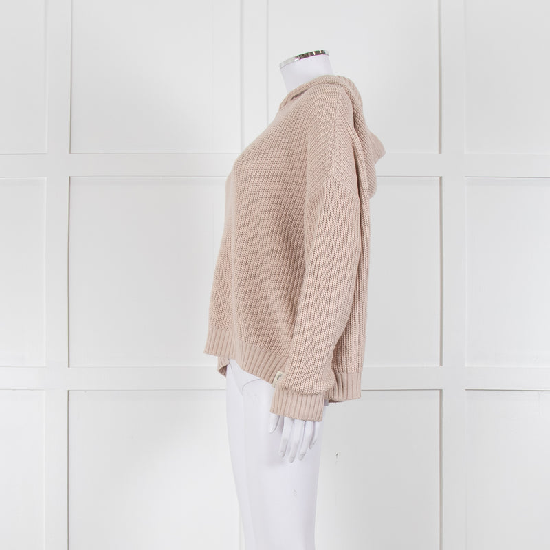 Henry Christ Beige Cotton Ribbed Knit Hooded Jumper