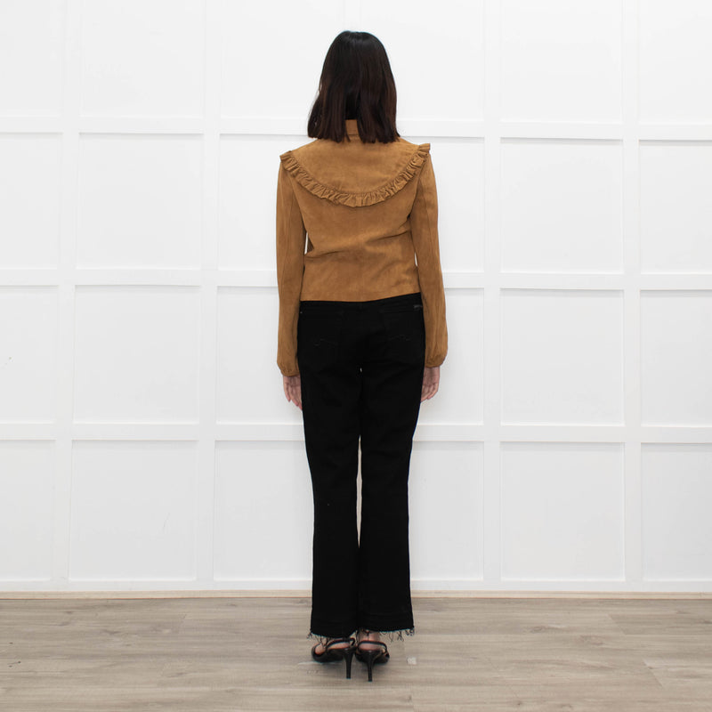 Maje Tan Suede Frill Trim Short Jacket