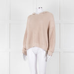 Henry Christ Beige Cotton Ribbed Knit Hooded Jumper