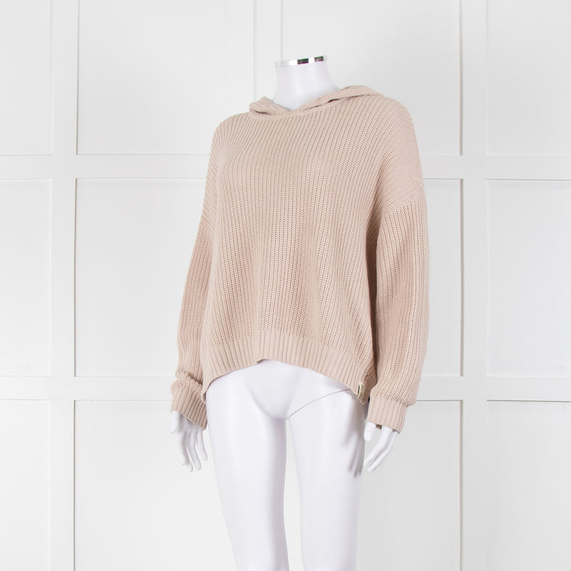Henry Christ Beige Cotton Ribbed Knit Hooded Jumper