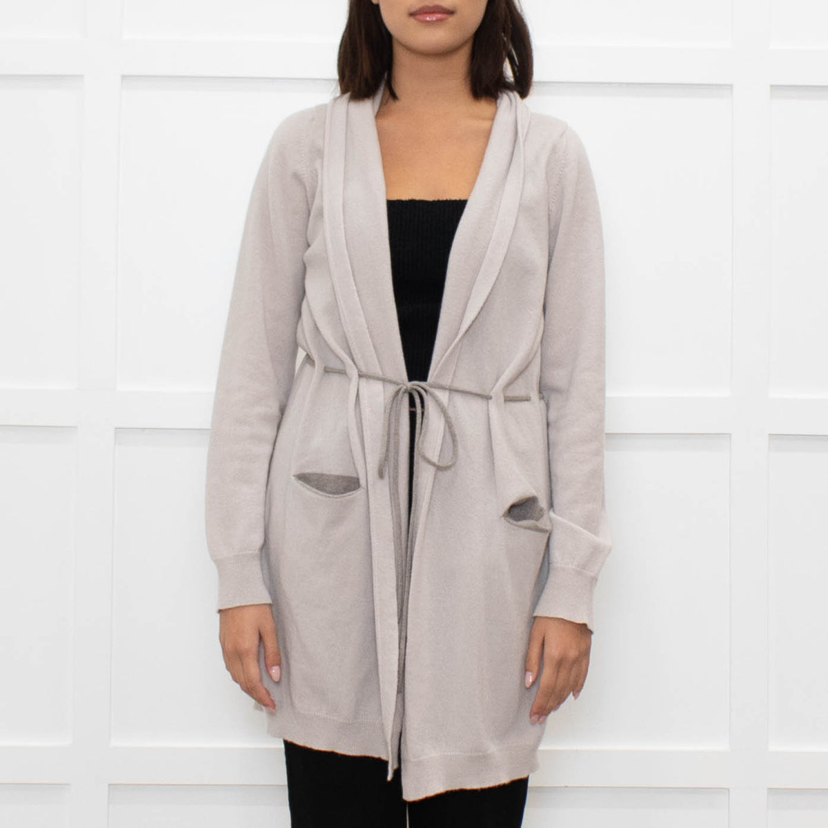 Johnstons Of Elgin Taupe Cashmere Belted Long Cardigan