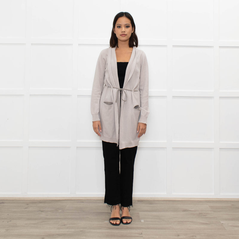Johnstons Of Elgin Taupe Cashmere Belted Long Cardigan
