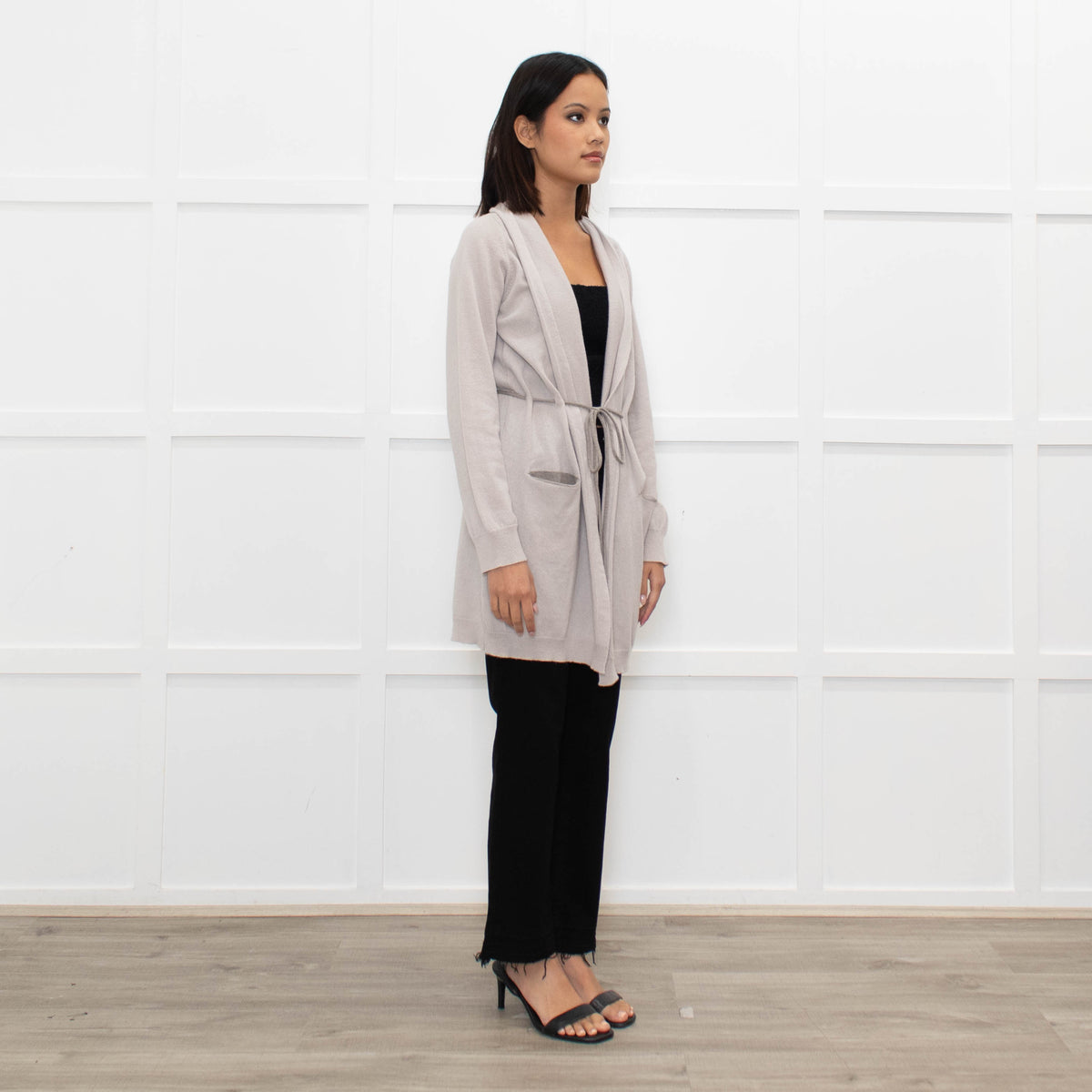 Johnstons Of Elgin Taupe Cashmere Belted Long Cardigan