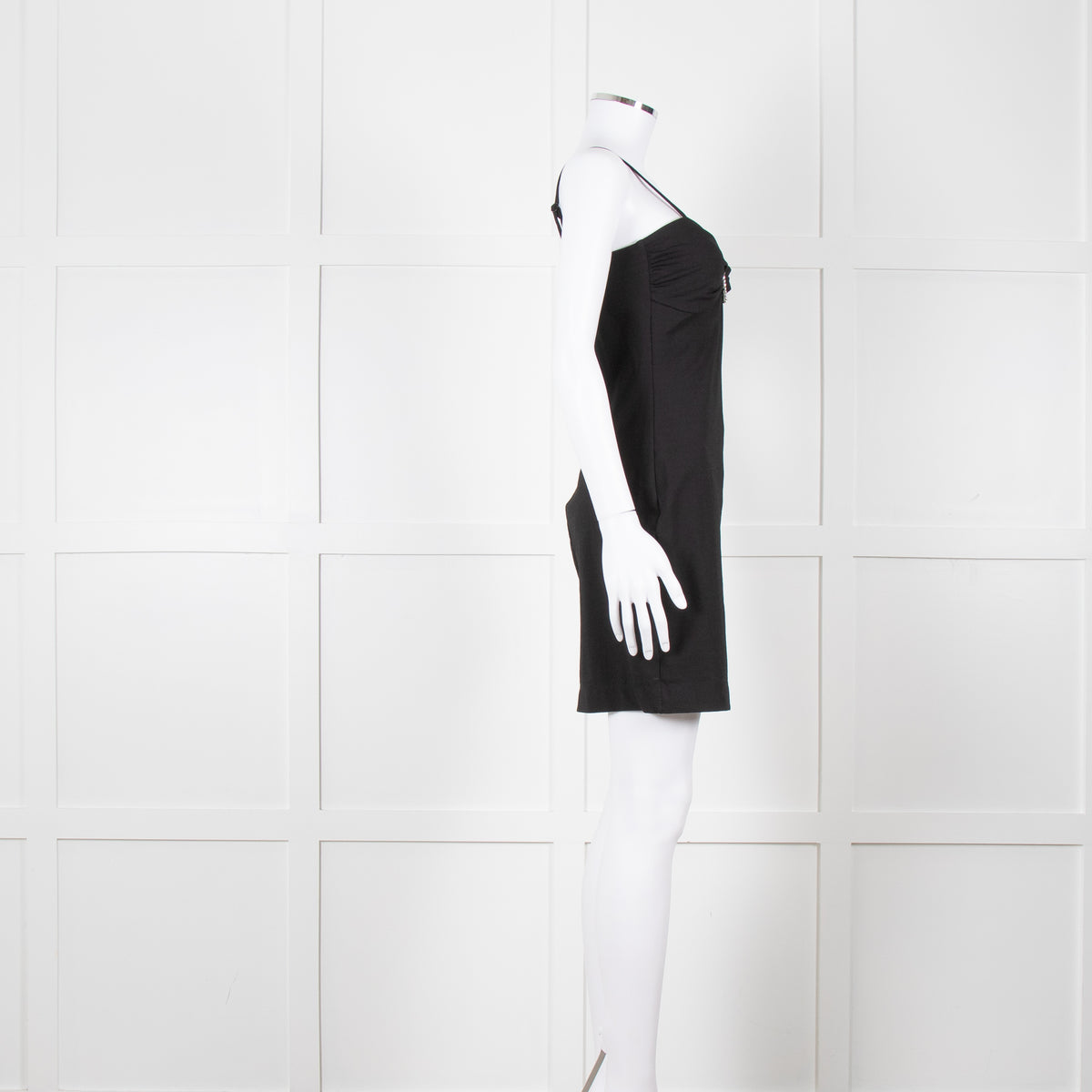 Love Moschino Black Stretch Knit Mini Dress With Diamante Buckle