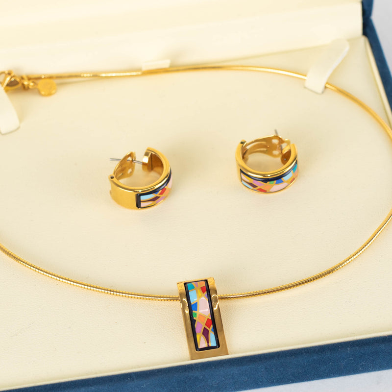 Frey Wille 24kt Gold Plated Enamel Choker And Earrings Set