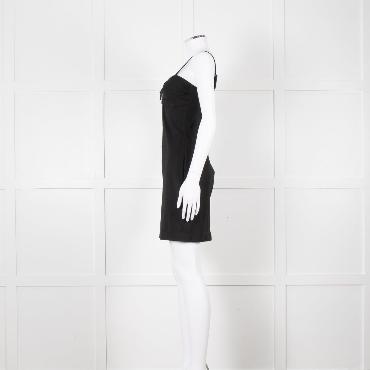 Love Moschino Black Stretch Knit Mini Dress With Diamante Buckle