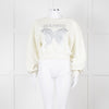 Ganni Ivory Cotton Cropped Sweatshirt With Silver Butterfly Motif