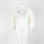 Ganni Ivory Cotton Cropped Sweatshirt With Silver Butterfly Motif