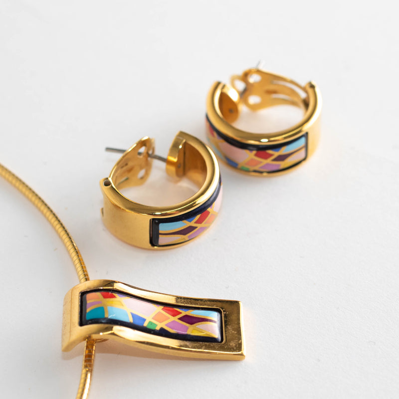 Frey Wille 24kt Gold Plated Enamel Choker And Earrings Set
