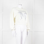 Ganni Ivory Cotton Cropped Sweatshirt With Silver Butterfly Motif