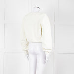 Ganni Ivory Cotton Cropped Sweatshirt With Silver Butterfly Motif
