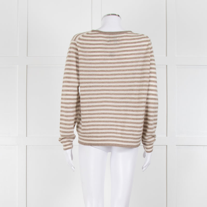 Jumper 1234 Stone And Cream Stripe Cashmere Jumper