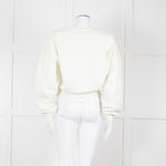 Ganni Ivory Cotton Cropped Sweatshirt With Silver Butterfly Motif