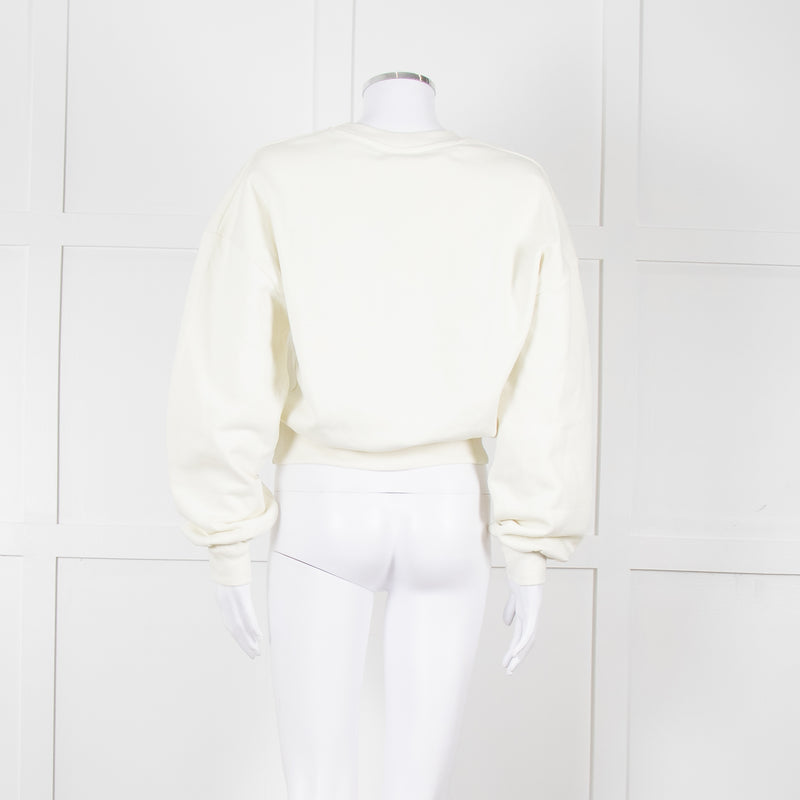 Ganni Ivory Cotton Cropped Sweatshirt With Silver Butterfly Motif