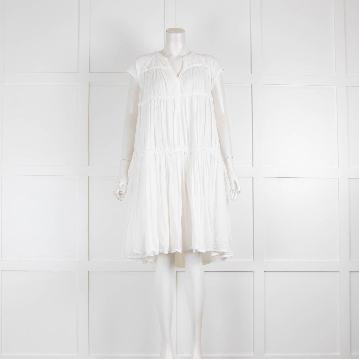 Rabens Saloner White Cotton Tiered Dress