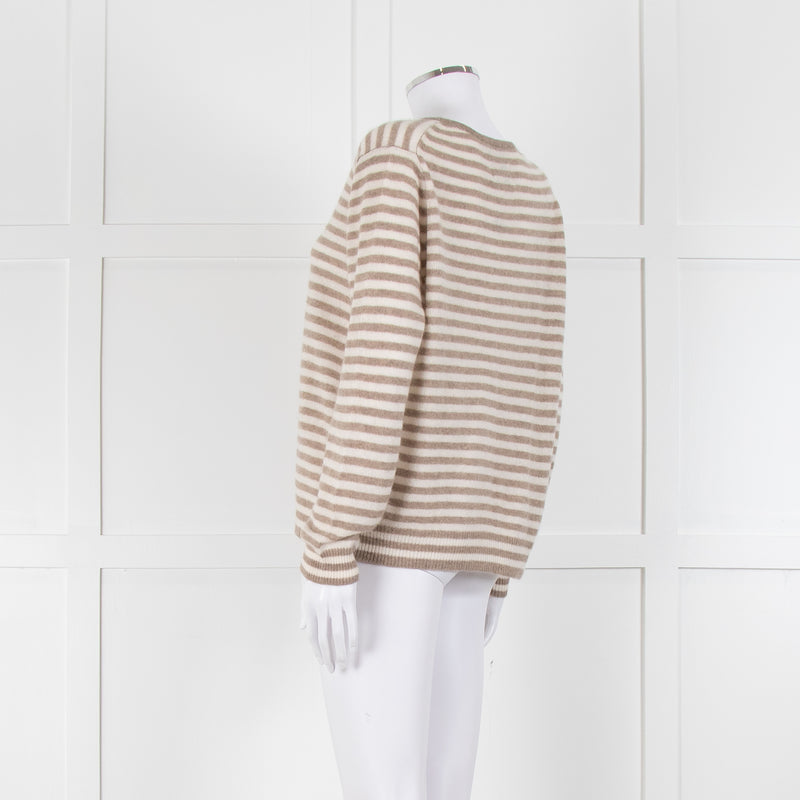 Jumper 1234 Stone And Cream Stripe Cashmere Jumper