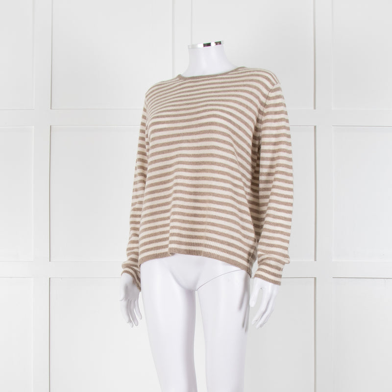 Jumper 1234 Stone And Cream Stripe Cashmere Jumper