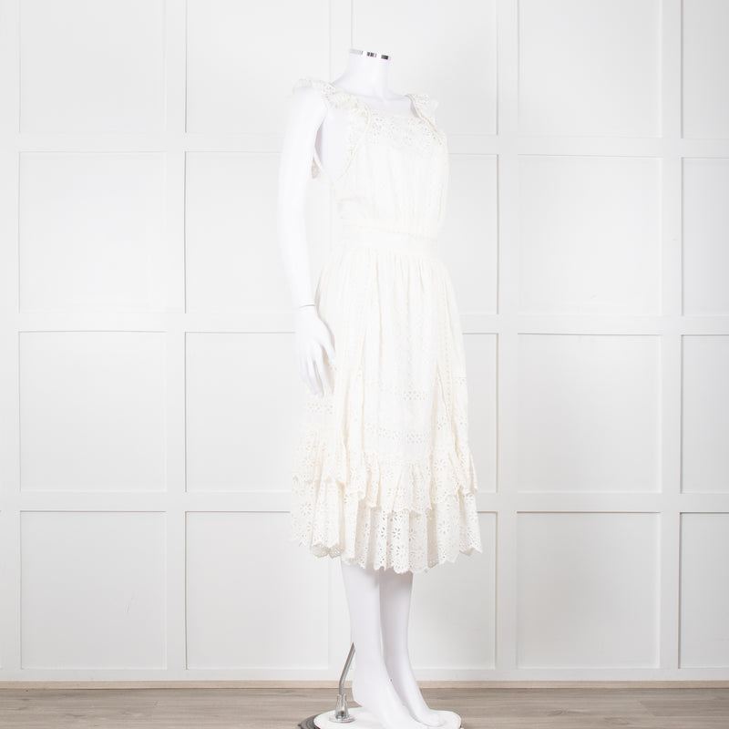 Ulla Johnson Cream Broderie Anglaise Strappy Dress With Frill Tier