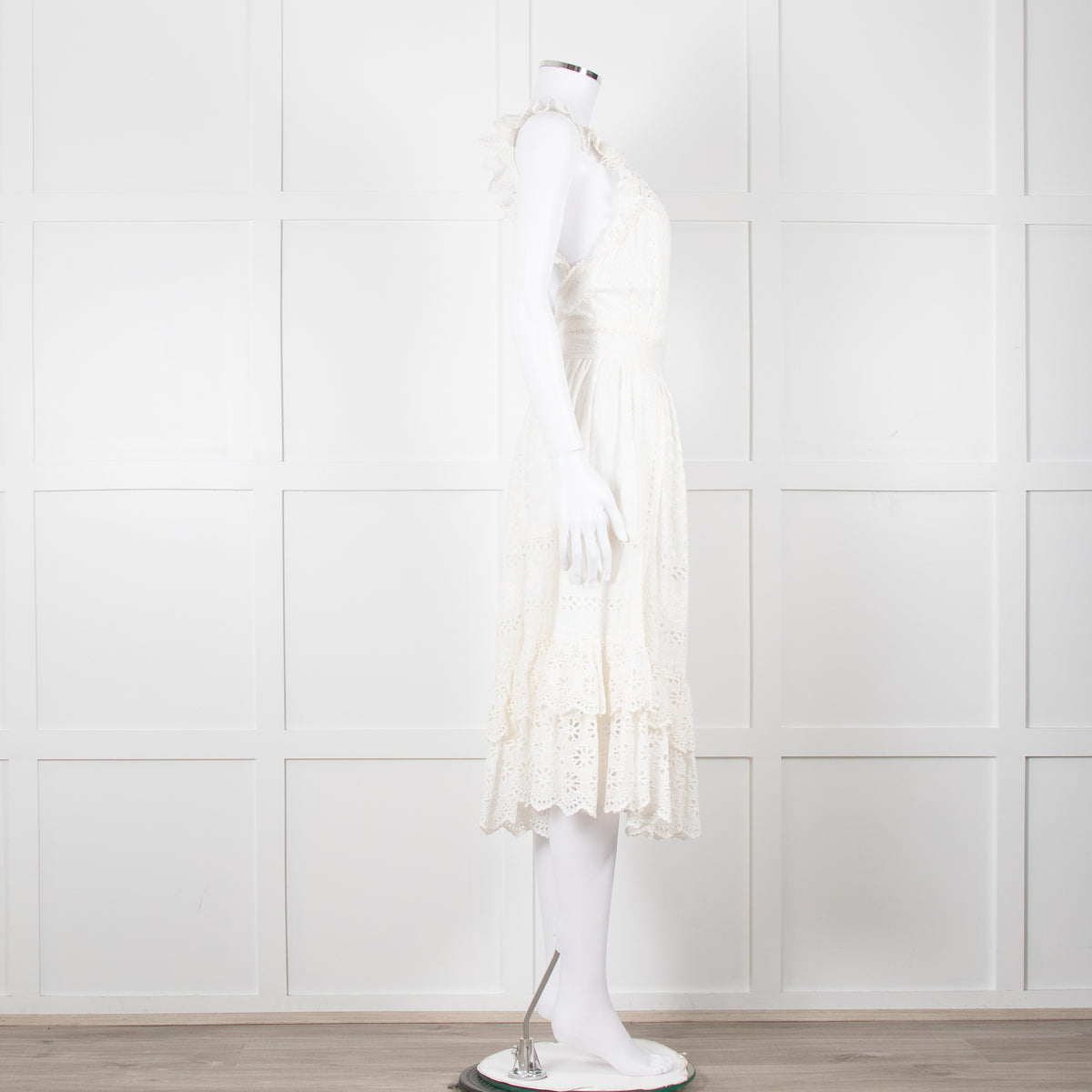 Ulla Johnson Cream Broderie Anglaise Strappy Dress With Frill Tier