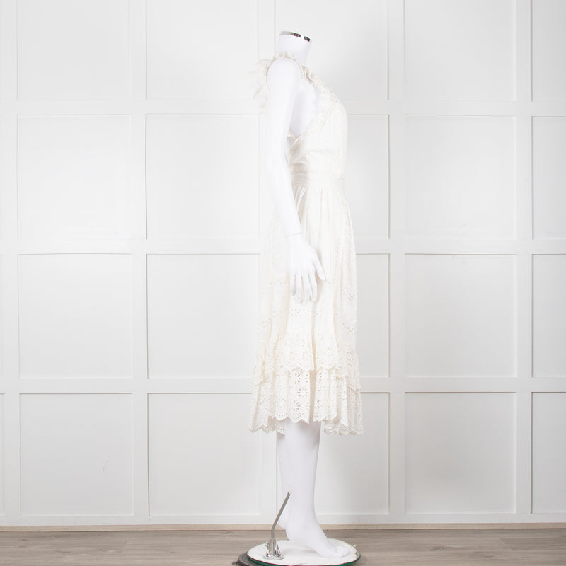 Ulla Johnson Cream Broderie Anglaise Strappy Dress With Frill Tier