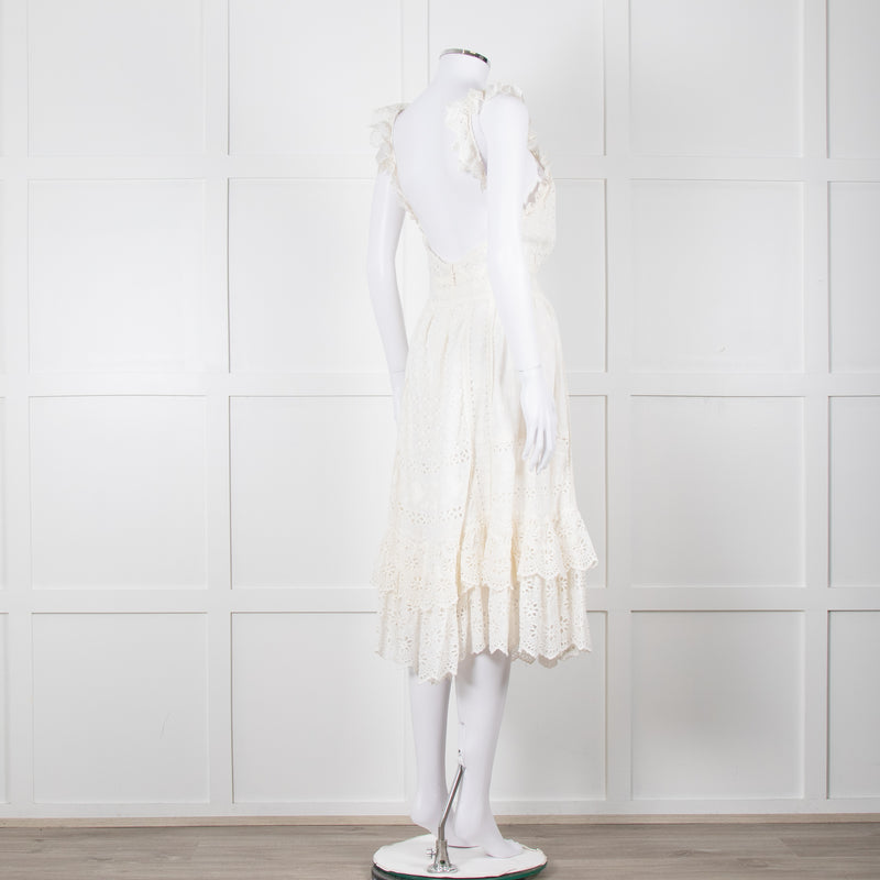 Ulla Johnson Cream Broderie Anglaise Strappy Dress With Frill Tier