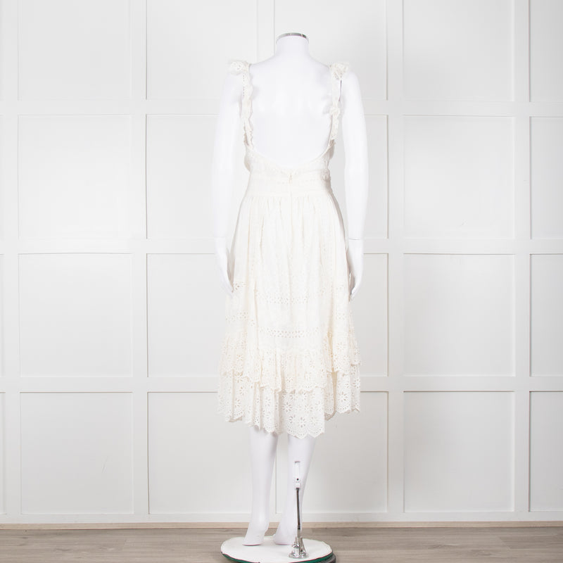 Ulla Johnson Cream Broderie Anglaise Strappy Dress With Frill Tier