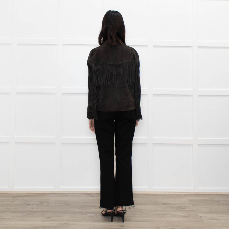 All Saints Grey Suede Fringed Zip Up Jacket