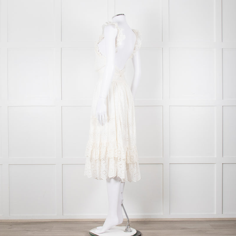 Ulla Johnson Cream Broderie Anglaise Strappy Dress With Frill Tier